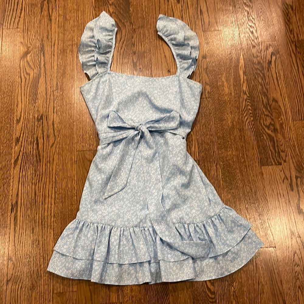 Likely Charlotte Floral Tiered Ruffle Mini Dress in Powder Blue size 2
